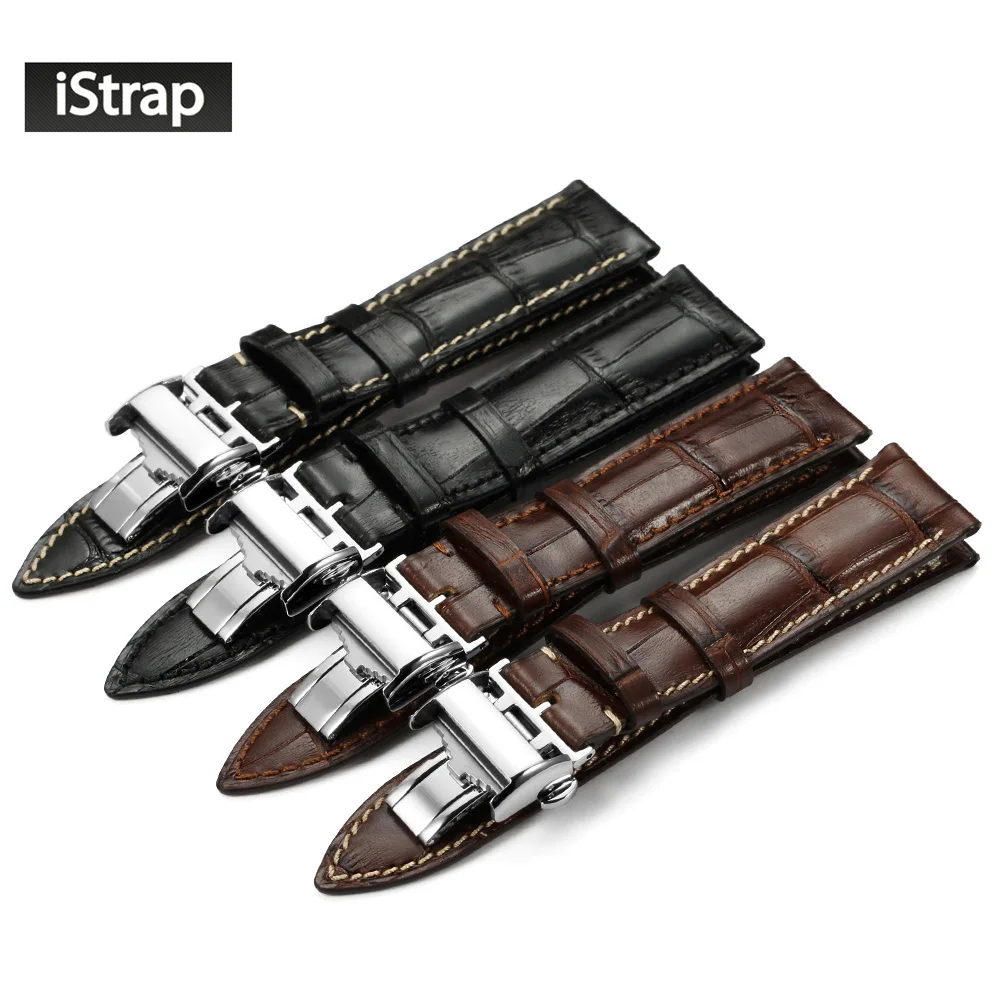 

iStrap 20mm 21mm 22mm Black Brown Italian Genuine Leather Watch Strap Silver Deployment Buckle Watchband For LONGINES For Men