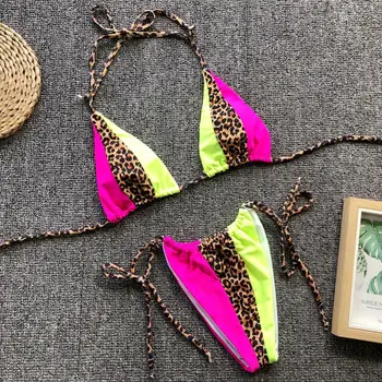 

Hot Leopard Patchwork Halter Bandage Summer Bikini Set Women Two-piece Swimsuit