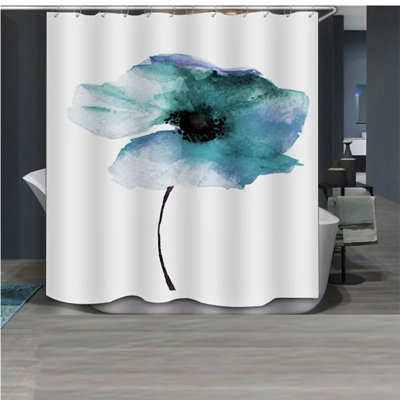 Multisize Colorful Flower Bathroom Shower Curtain Polyester Waterproof Quick Dry Printing