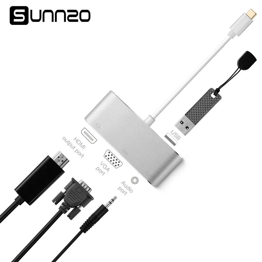 

USB C To HDMI 4K VGA Adapter Type C to USB 3.0/ Audio Cable/ VGA /HDMI Converters Multiport Hub Adapter for New Macbook Pro Etc.