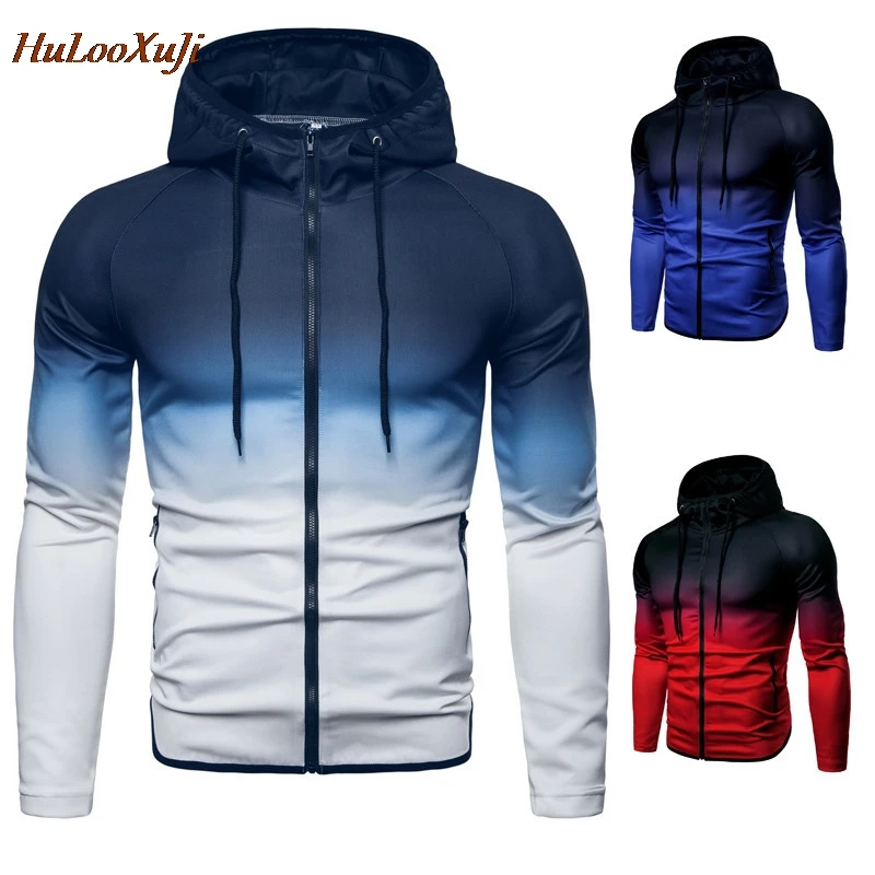 

HuLooXuJi Mens Hoodies Zipper Casual Tracksuit Hooded Sweatshirts Gradient Streetwear Hip Hop Hoodies US Size:M-3XL