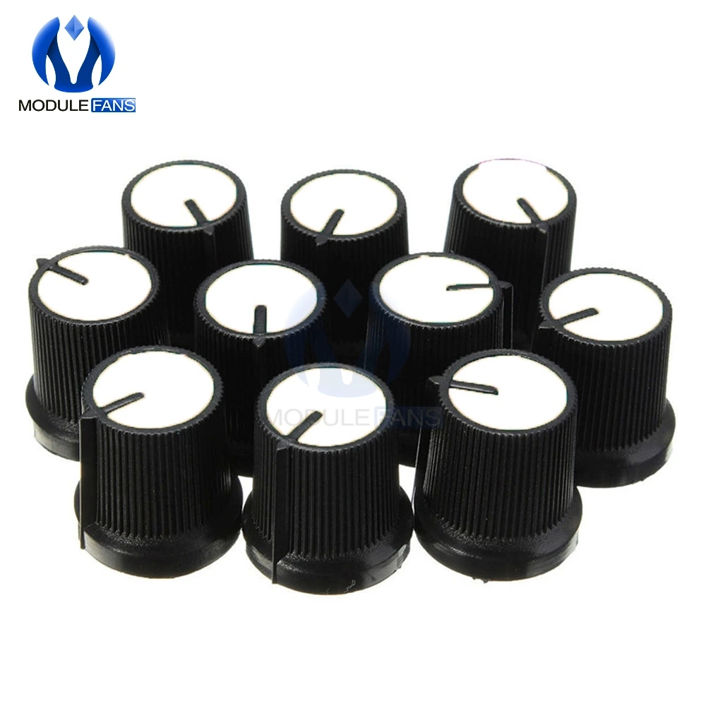 

10pcs 6mm For WH148 Knob White Face Plastic For Rotary Taper Potentiometer Hole Volume Control Controller Black CAPS RK097G