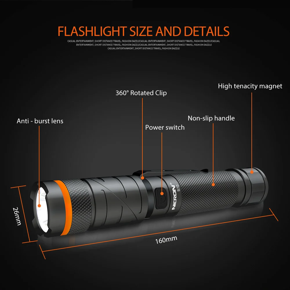 NICRON магнит 90 градусов Водонепроницаемый 3 режима 800LM масштабируемый светодиодный перезаряжаемый светодиодный фонарик ультра яркий фонарь высокой яркости B70