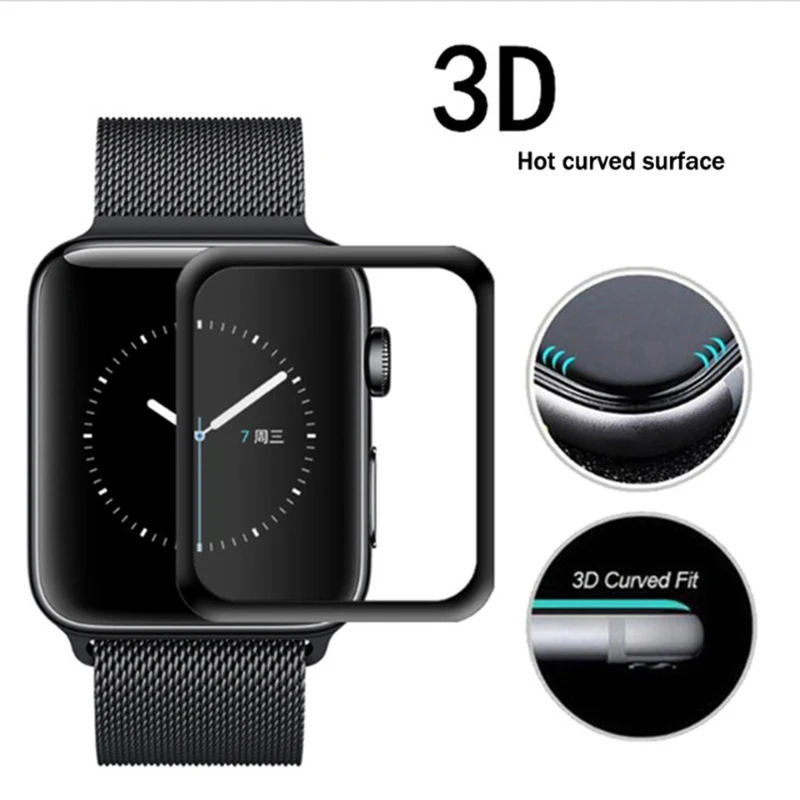 For iWatch Plating Tempered Glass For Apple Watch 38mm 42mm Series 3 2 1 Full Cover 3D Curved Black Edge Screen Protector Film For iWatch Plating Tempered Glass For Apple Watch 38mm 42mm Series 3 2 1 Full Cover 3D Curved Black Edge Screen Protector Film