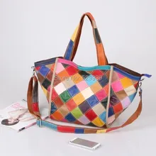 2016 echtem Leder Patchwork Tasche Vintage Casual big bag Schulter Frauen Leder Umhängetasche
