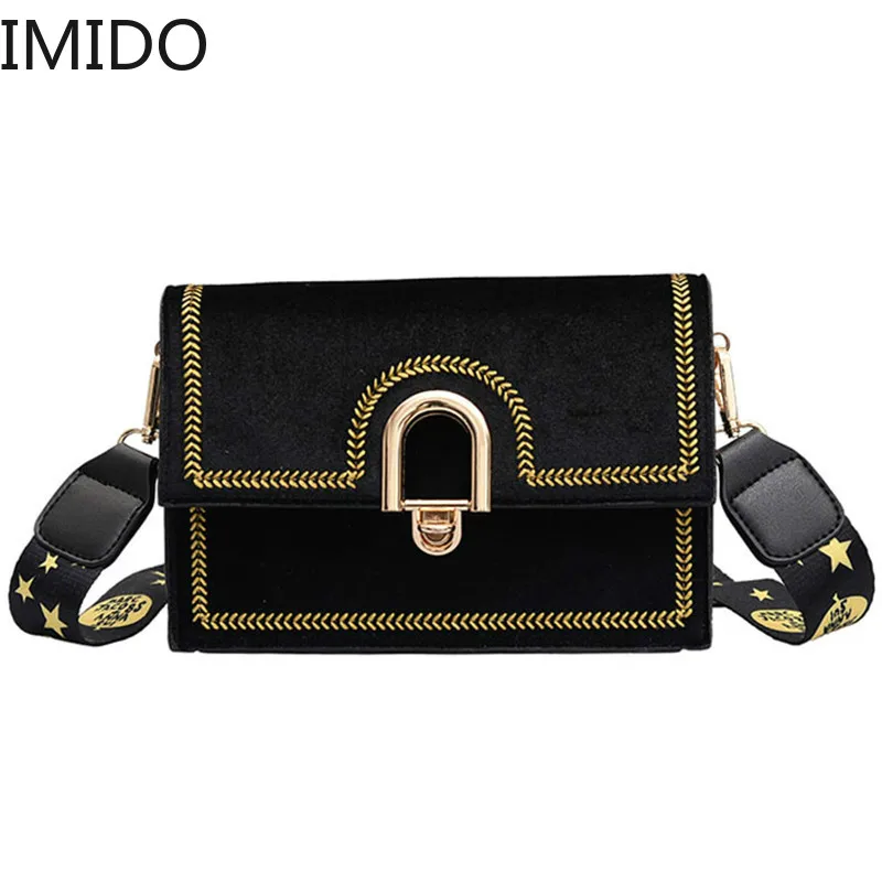

IMIDO Winter Fashion New Ladies Square bag Quality Velvet Women's Designer Luxury Handbag Lock Shoulder Messenger Bag Crossbody