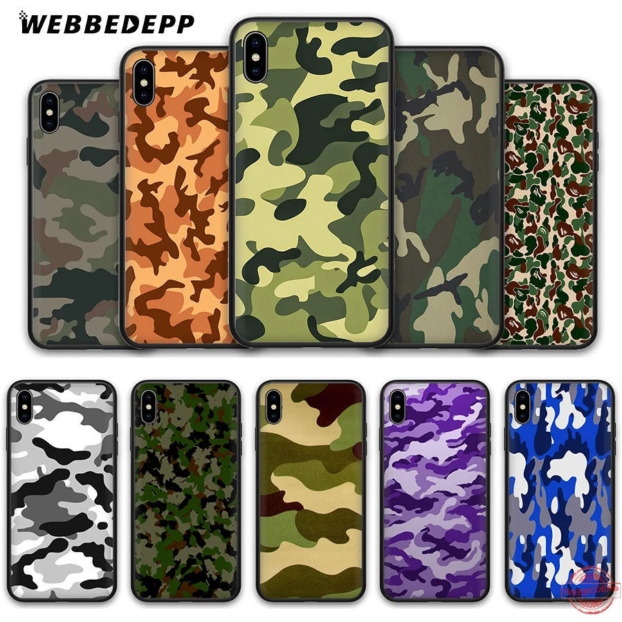 

WEBBEDEPP Camouflage Pattern Camo Army Soft Silicone TPU Phone Case for iPhone 5 5S SE 6 6S 7 8 Plus XR X XS Max