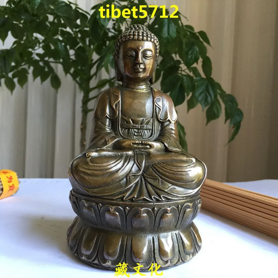 14 см высотой тибетская Буддийская бронза Статуэтка Будда Амитабха 5 см украшения сада настоящий медный