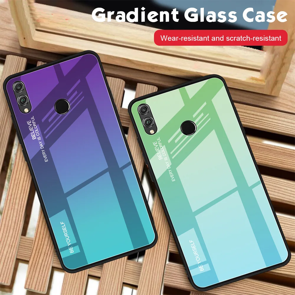 Чехол из закаленного стекла для Huawei Honor 10 9 Lite 8X Max P Smart 2019 роскошный градиентный