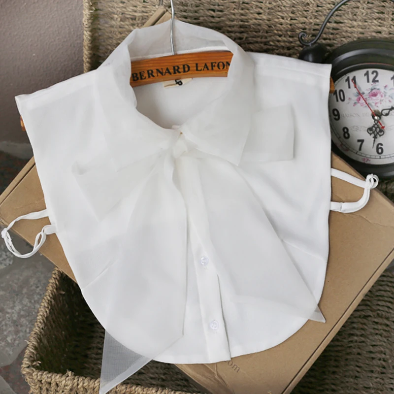 

New Big bow Fake Collar women shirts bowknot white organza Blouse simple Detachable Collars womens shirts Clothing accessories