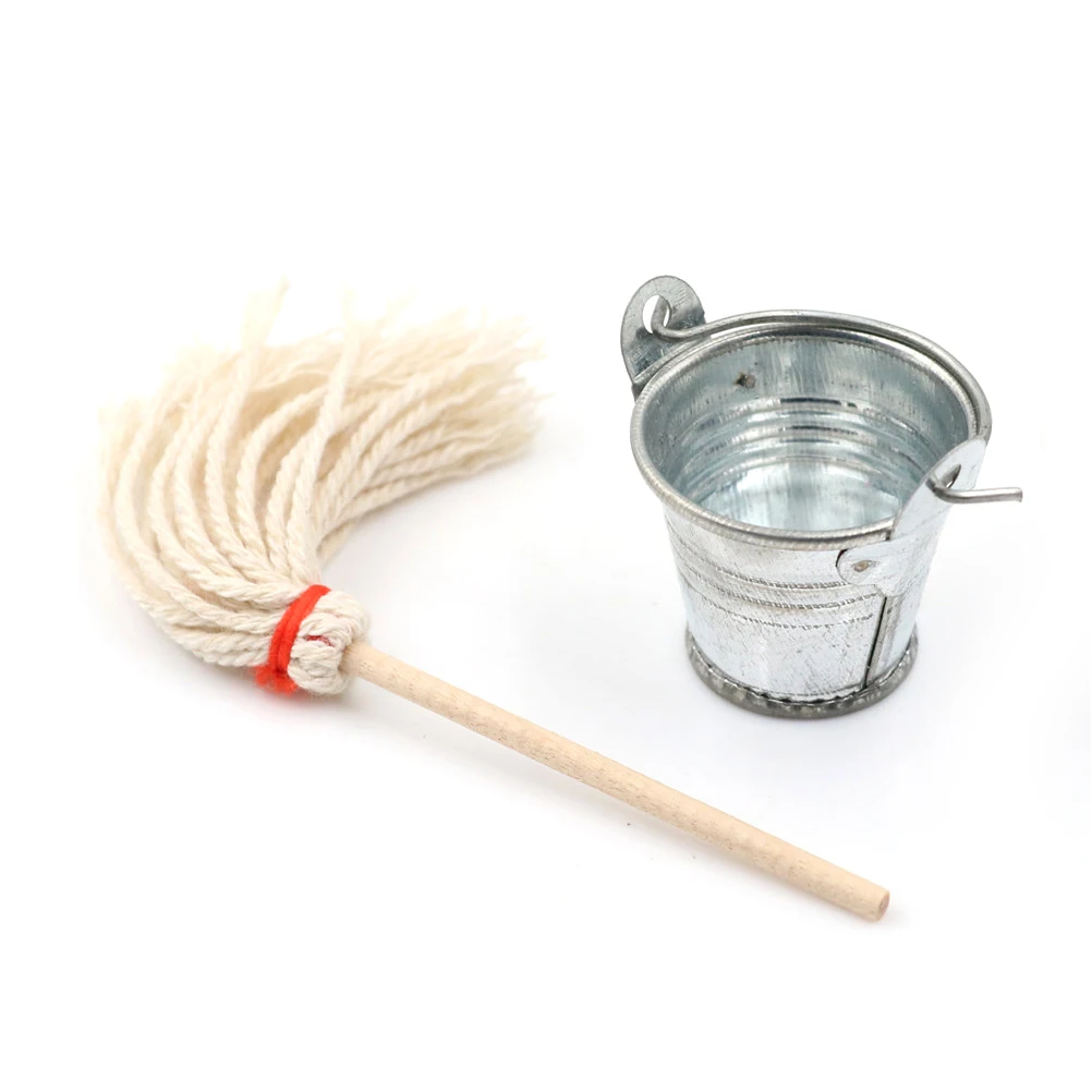 

New Scale 1:12 Dollhouse Miniature Kitchen Garden Mop Bucket Classic Pretend Play Furniture Cute Toys Creative Gifts Presents