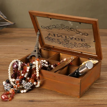 

Creative Multi-Grid Wooden Storage Box Organizer Creative Bedroom Retro Desktop Cosmetics Finishing Boxes Girls Birthday Gifts
