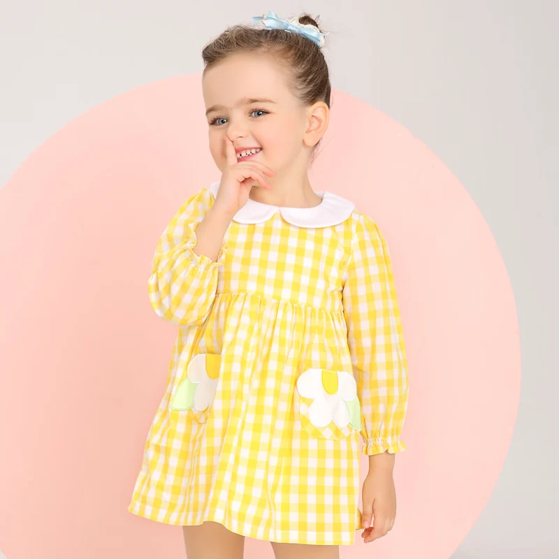 Aliexpress.com : Buy Simyke Kids Girls Plaid Dress Long Sleeve Yellow ...