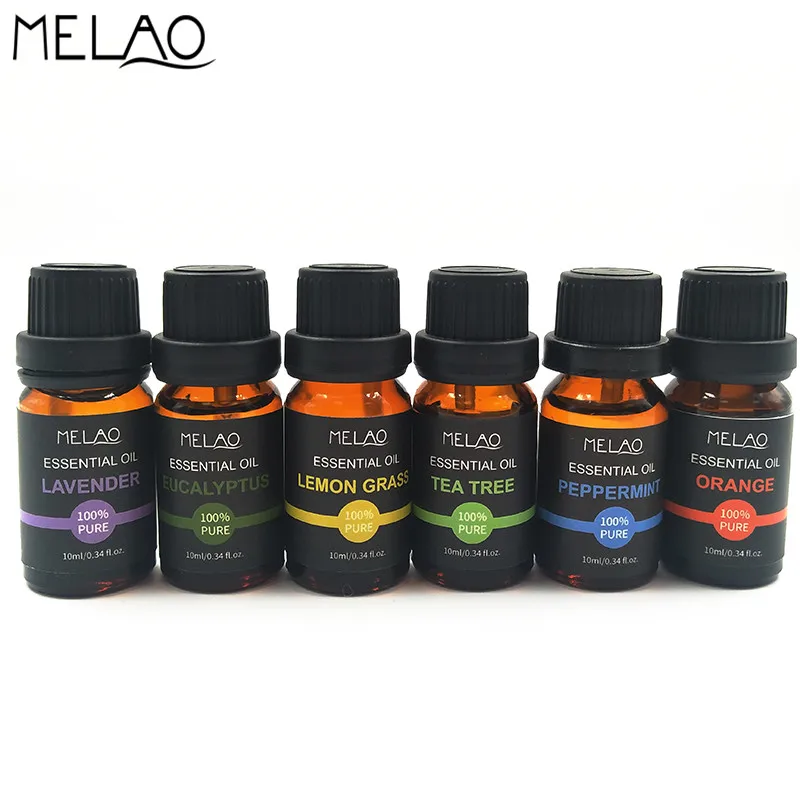 

MELAO 10ml 6pcs-set Pure Essential Oil Essence Oils for Aromatherapy Diffuser Tea Tree Eucalyptus Oil for Incense Burner