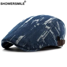 SHOWERSMILE, джинсовый берет, шляпа для мужчин, джинсы, Ретро стиль, повседневная, плоская кепка, женская, лето, Осень, британский, регулируемый, классический, Duckbill, кепка s