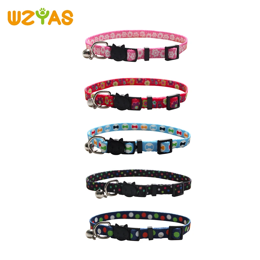 

Cute Cat Collar With Bell Print Flower Dots Small Kitten Breakaway Collar Nylon Puppy Collar Adjustable Cat Strap For Small Dogs