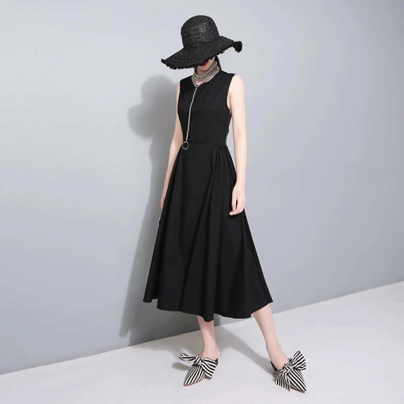 TWOTWINSTYLE, женское платье с открытой спиной, из кусков, без рукавов, сексуальная туника, высокая талия, Драпированное, ТРАПЕЦИЕВИДНОЕ, миди платье-жилет,, летнее, элегантное
