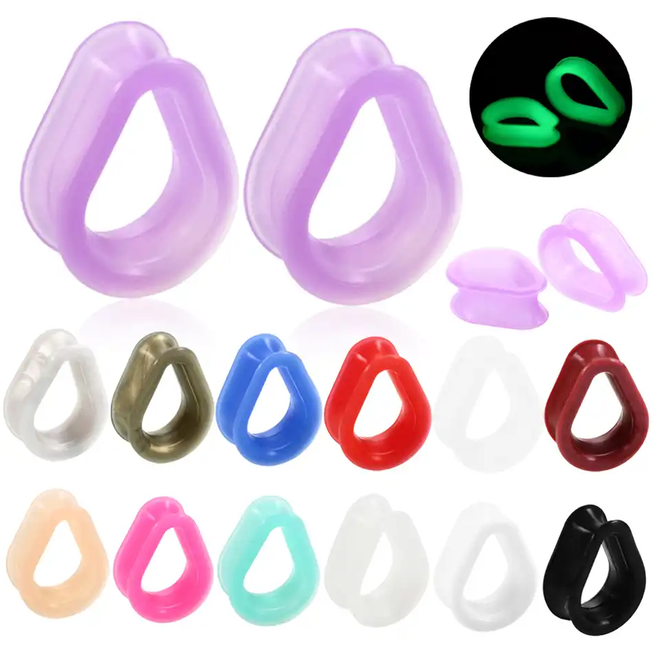 IPINK-18Pcs Hollow Silicone Teardrop Ear Piercings Ear Plugs and Tunnels Pircing Gauges Earrings Stretchers Body Jewelry
