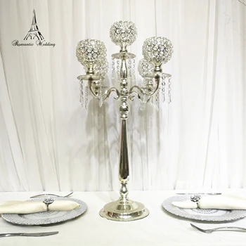 

Wedding Gold Metal Candle holder with Crystal Beads Table Candelabra