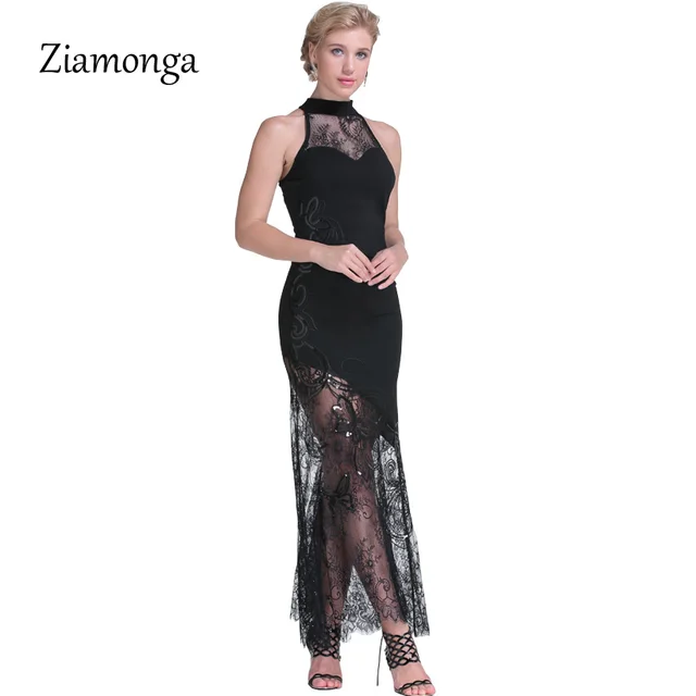 Elegant Maxi Vrouwen Zwart Jurken Jurk Lange Sexy Vintage Kant DHE2WY9I