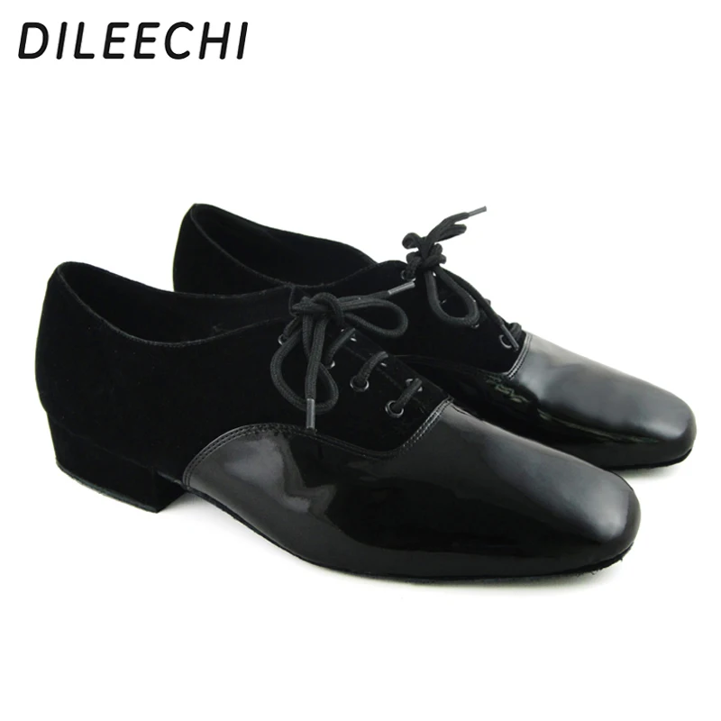 DILEECHI/Современная Мужская обувь для танцев из черного бархата и искусственной кожи; Обувь для бальных танцев на Плоском Каблуке 2,5 см; большие размеры 46; свадебные туфли для танго