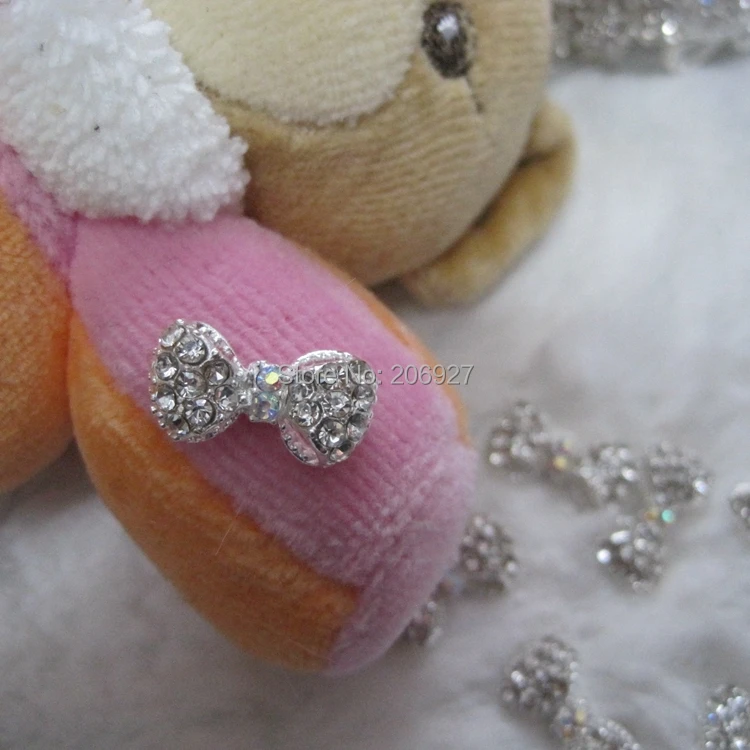 

MD-6 10pcs Fancy Crystal and AB Rhinestone Silver Big Bow Metal Charms Metal Deco Charms Nail Art