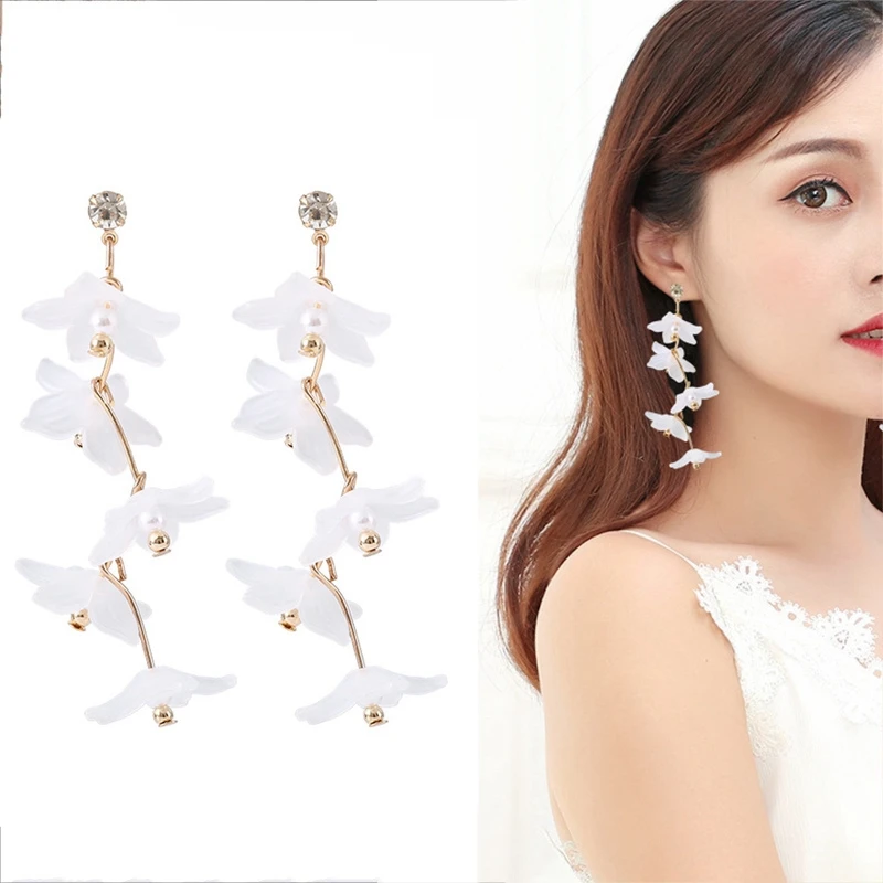 

MISANANRYNE Korean Style Fashion Ladies White Flower Drop Earrings For Women Dangle Earrings Girls Gifts Jewelry Brincos