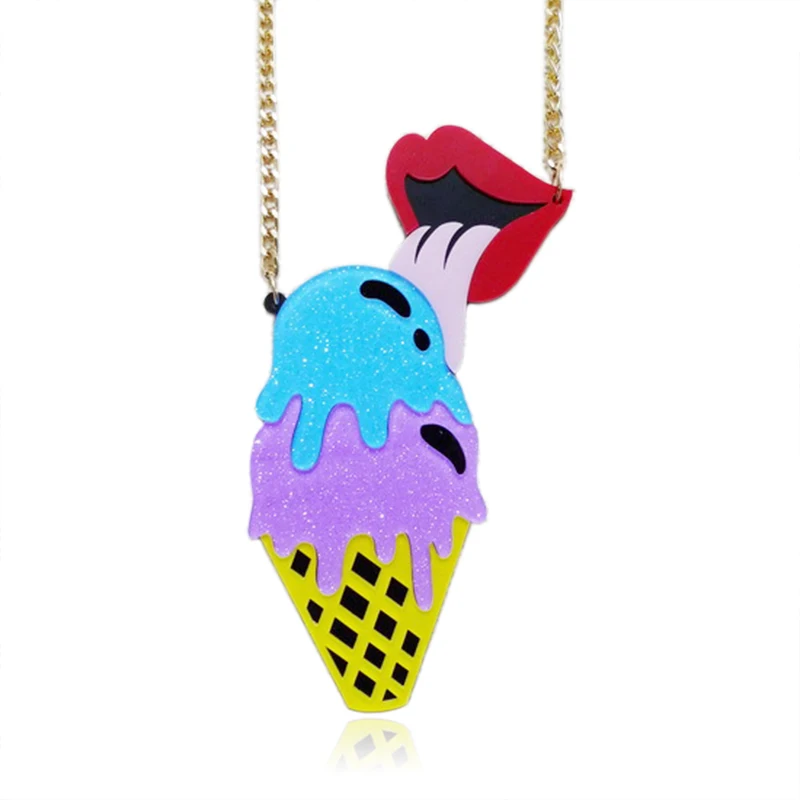 

Super Cool mouth ice cream Personality Stage Show Pendants Necklaces Women Trendy Hiphop necklace Accessories N18018