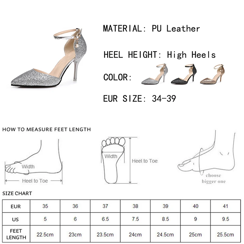 Lucyever Fashion Buckle Crystals Bling Pumps Women Elegant Thin High Heels Point toe Party Wedding Shoes Woman Glod Sliver Black 1