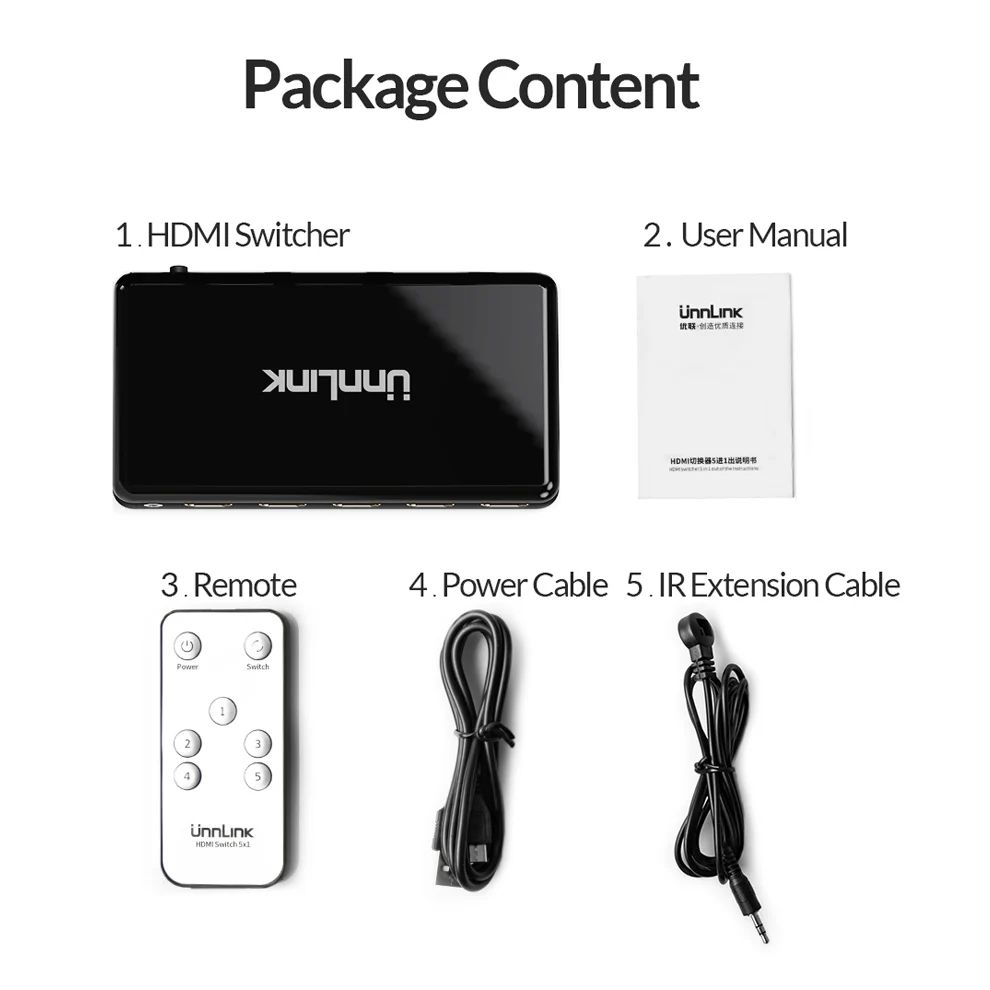 Переключатель Unnlink HD MI 5x1 2 0 UHD4K @ 60 Гц RGB4:4:4 HDCP HDR 5 в 1 выход для smart tv mi box3 ps4pro xbox one x/s
