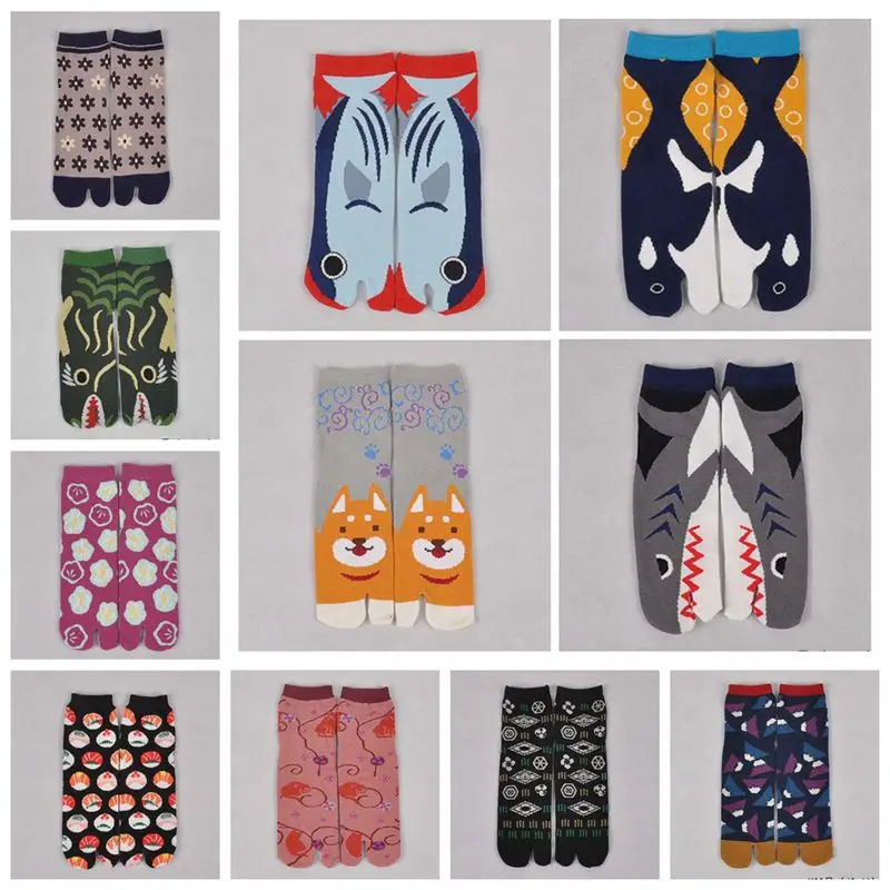 

1 Pair Unisex Sandal Short Socks Ladies Cotton Multi-Color Samurai Split Toe Socks Kimono Flip Flop Carp Pattern XLZ9473