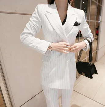 

Fashion Suit Female Business OL Formal Pant Suits New Ladies Casual Slim Blazer Stripes Professional Suit Women Two-piece