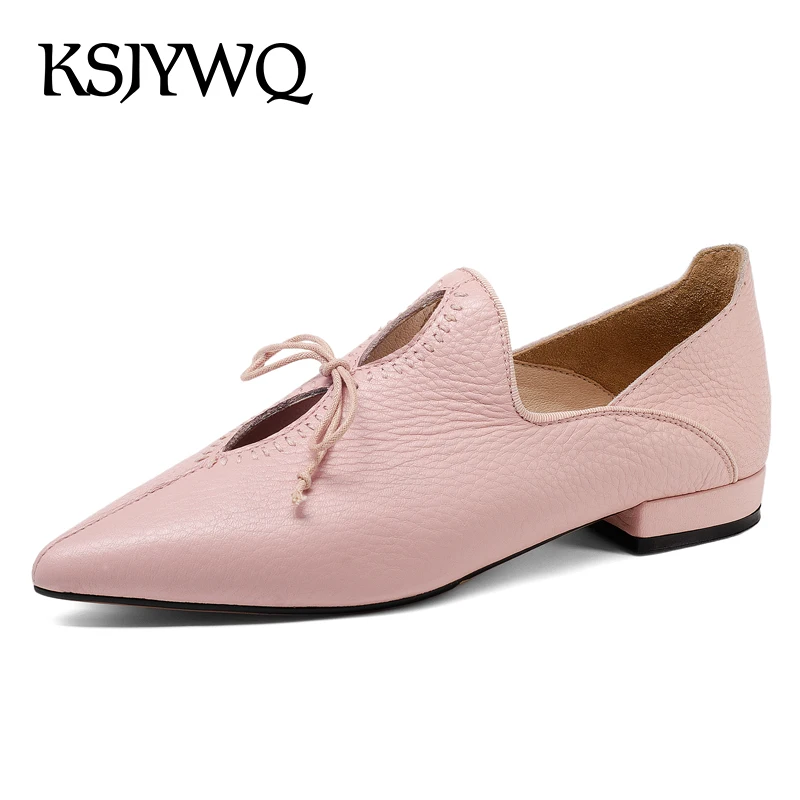 

KSJYWQ Genuine Leather Women Shoes 1.5 CM Low Heels Pink Pumps Sexy Pointed-toe Summer Style Dress Shoes Woman Box Packing 3511