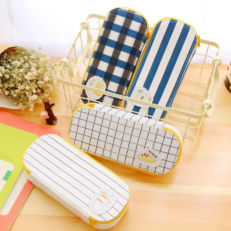 

Fashion Multifunction Large Capacity Canvas Solid food Pencil Case Striped Pen Pouch School Supplies Stationery For Boys Girls