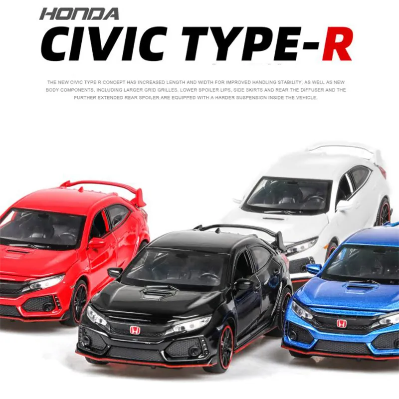 1:32 HONDA CIVIC TYPE-R игрушечный автомобиль металлическая игрушка Diecasts& Toy транспортные средства модель автомобиля звук свет Высокая Игрушечная машина игрушки для детей