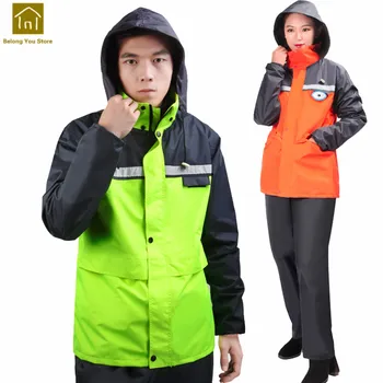 

Reflective Rain Jacket Men Waterproof Motorcycle Poncho Bicycle Raincoat Women Camping Gabardina Hombre Pants Rain Suit LKR187