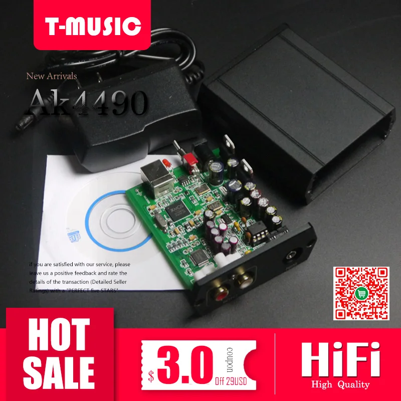 T-Music мини HiFi DAC AK4490 XMOS U8 USB DAC декодер W/3,5 мм выход для наушников+ адаптер питания