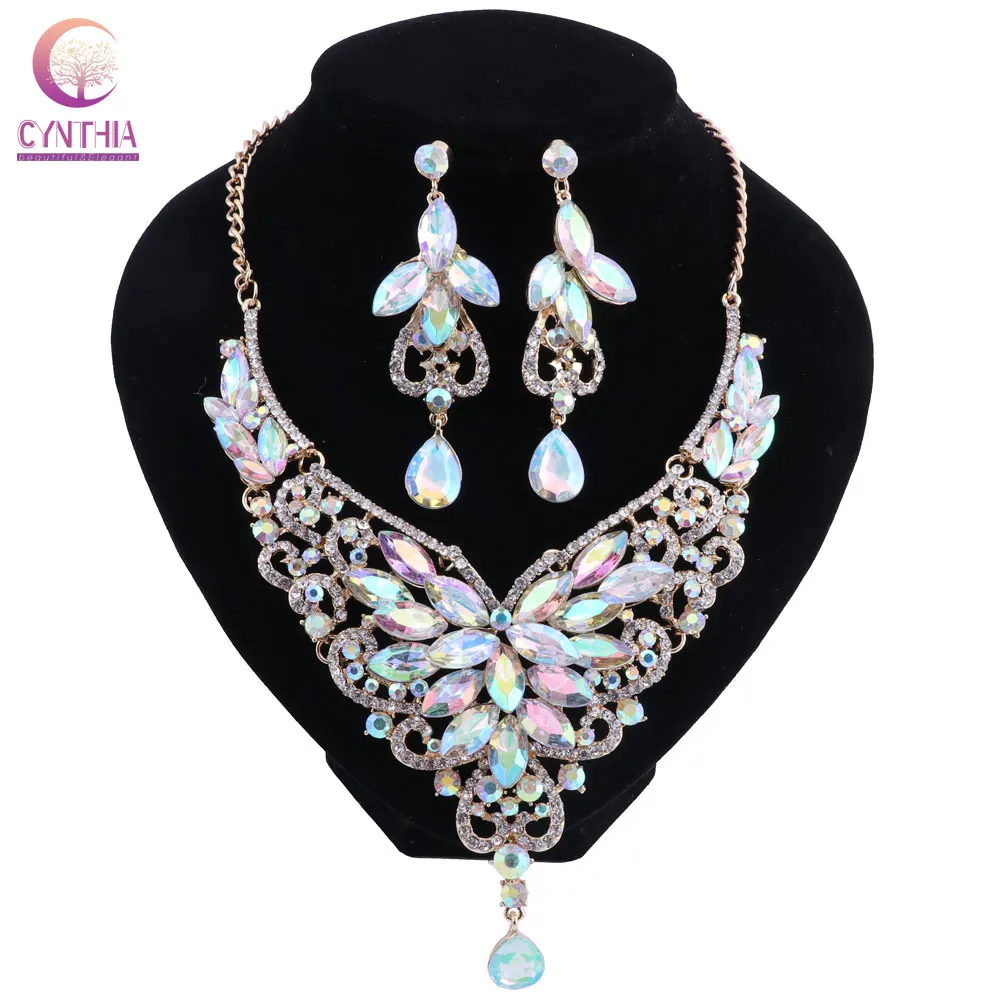 Luxury Sweater Chain Color Crystal Clavicle Rainbow Jewelry Kenya