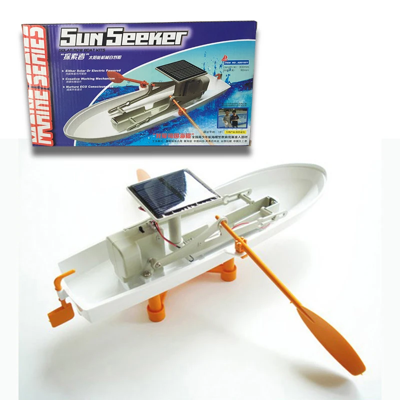 Бесплатная доставка "SUN SEEKER" Солнечная или электрической энергии Dual Drive лодка собранная модель корабля игрушка детей DIY подарок два весла