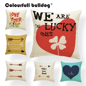 

Flower Cushion Covers Valentine Pillow Case Love Red Gifts For Mom Brown Toss Pillow Word 43cm Cotton Linen Sublimation Material