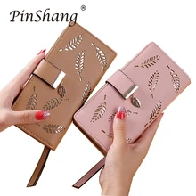 Женский кошелек из искусственной кожи, Женский Длинный кошелек с золотыми полыми листьями, Сумочка для женщин, кошелек для монет, держатель для карт, клатч zk30