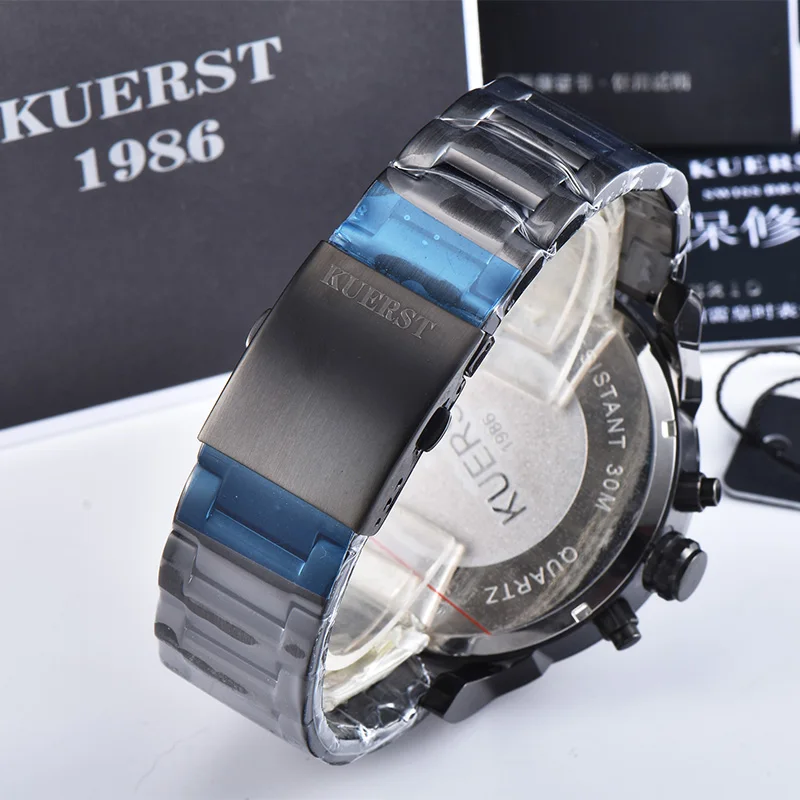 New Men's Large Dial Sports Watch Multi-time Zone Display Military Watch Men Luxury Brand KUERST Waterproof Quartz Watch