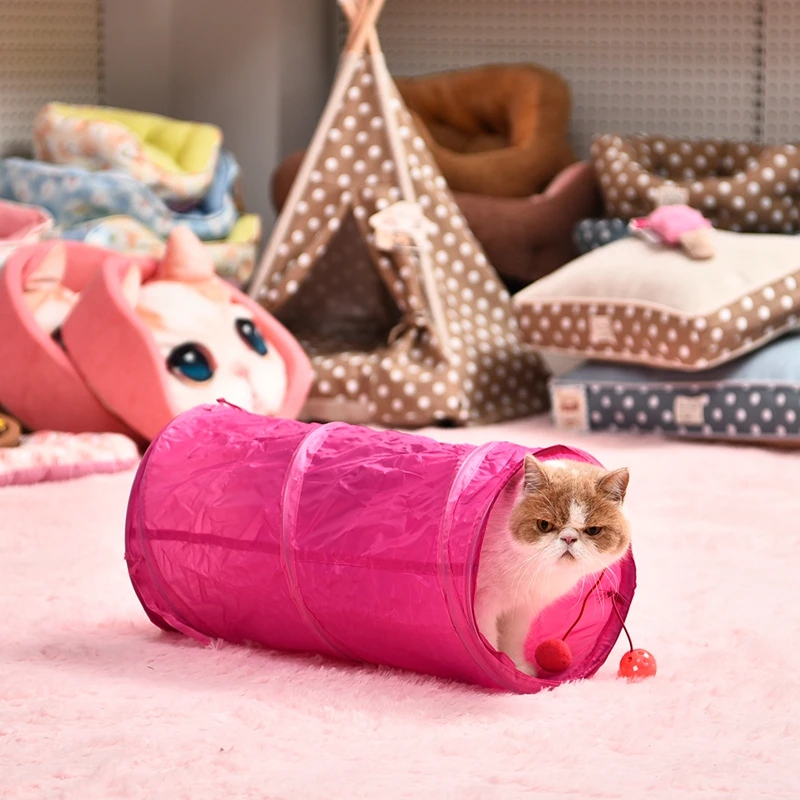 Игрушка-туннель для питомца кошек, котенок, 4 отверстия, складная игрушка-туннель с мячом, палатка, игрушка для маленьких животных, Кролик