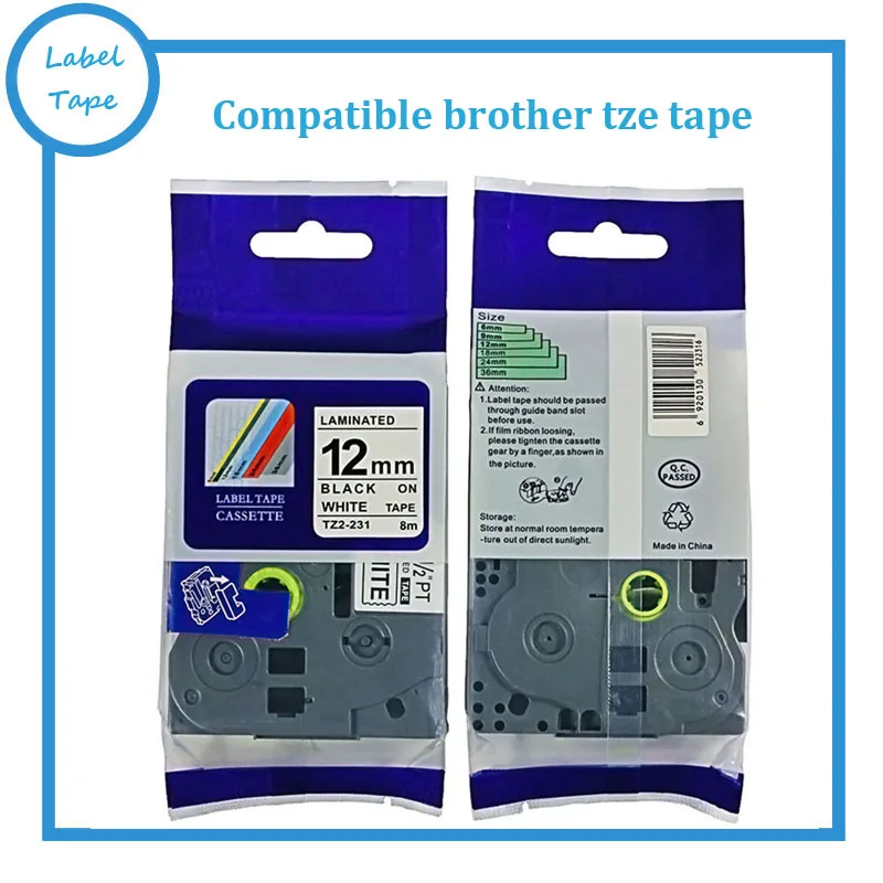 

Compatible 10PCS Brother tze 12mm tz231 Black on White for PT labeler tze231 tz 231