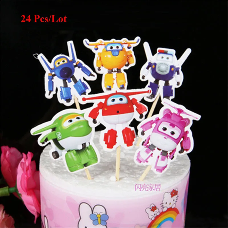 

party supplies robot topper cake flags baby boy kids children birthday party decorations superhero birthday cake topper flag