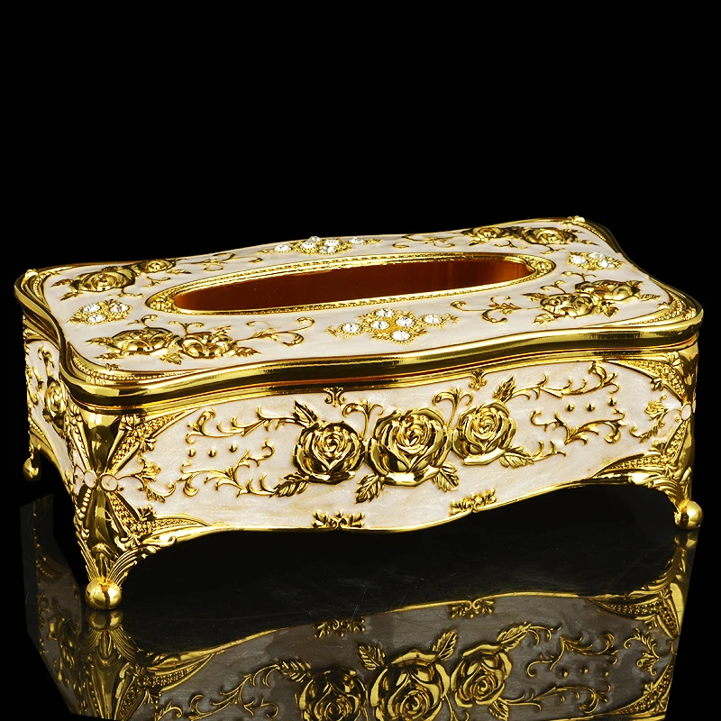

European style creative living room tissue box luxury home decor metal tray Hotel KTV napkin box