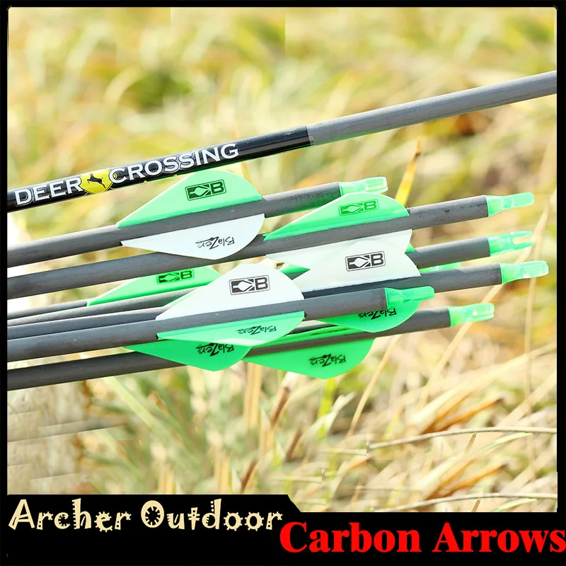 12Pcs Pure Carbon Arrow Spine 350 ID 6.2mm OD 7.6mm 2inch Plastic