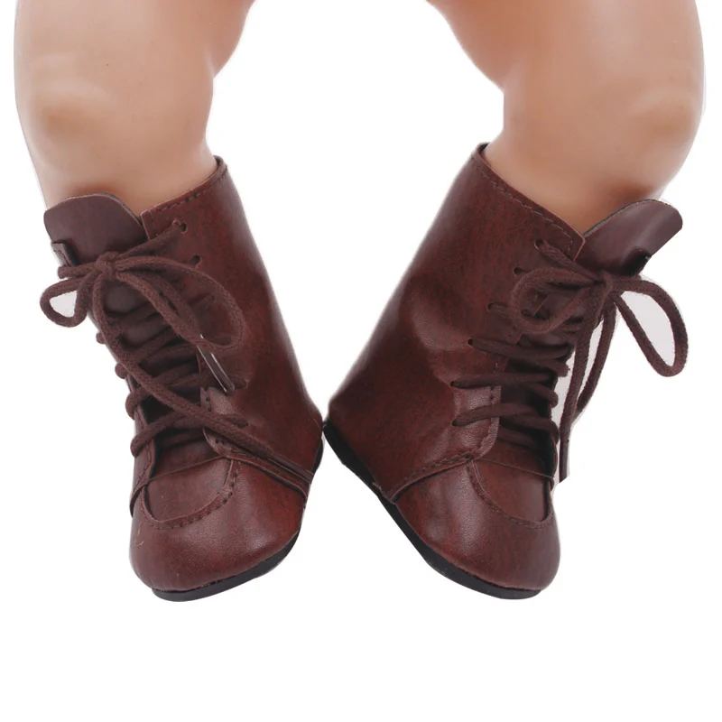 

43 cm baby dolls shoes new born Brown winter Martin boot lace-up shoes Baby toys fit American 18 inch Girls doll g61