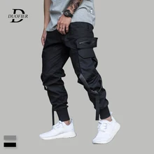 Men Casual Cargo Pants Ribbons Multi-pocket Autumn New Mens Joggers Sweatpants Hip Hop Harajuku Harem Tactical Trousers