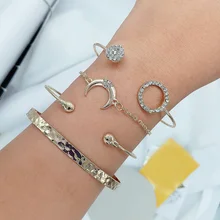 Модные женские вечерние ювелирные изделия в богемном стиле из сплава с подвеской в виде Луны, Набор браслетов с открытой цепью, новые красивые аксессуары, 4 шт